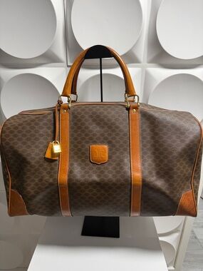 Celine Brown Monogram Canvas Travel Bag with Tan Leather Trim